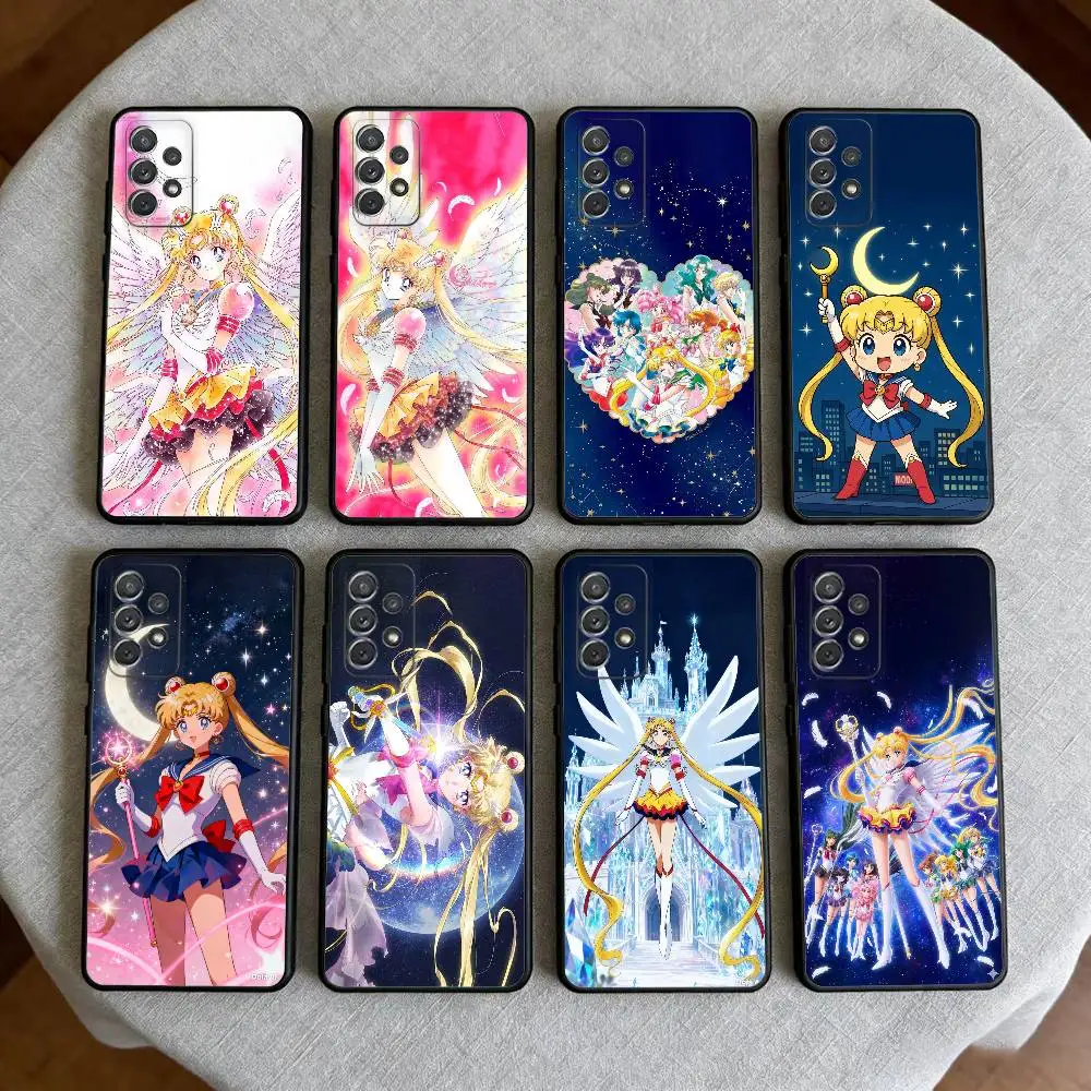 Cute girls S-Sailors M-Moon-es  Soft Silicone Black Cover Phone Case For Samsung Galaxy A73,A72,A71,A70,A53,A52,A51
