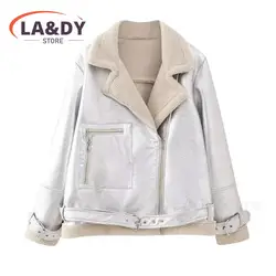 2024 New Winter Women Warm Faux Leather Jacket Ladies Loose Lapel Collar Thick Coat Female Chic Overcoat