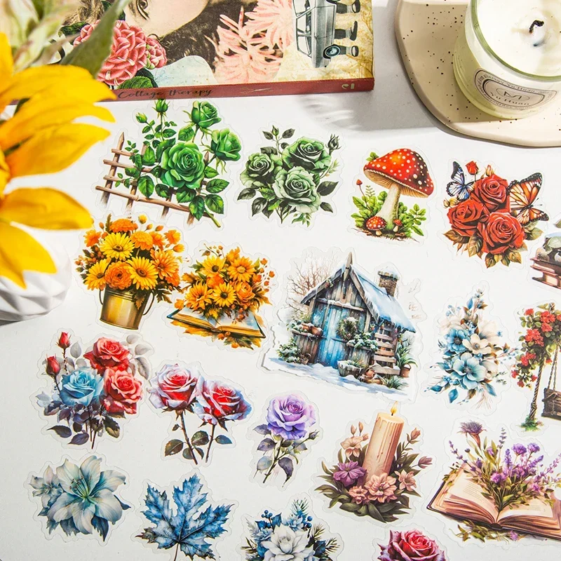 30Pcs PET Sticker Pack Window Seasons Plant Landscaping Elaborate Ice Glacier Rose Handbook Material Scrapbooking 95*140MM