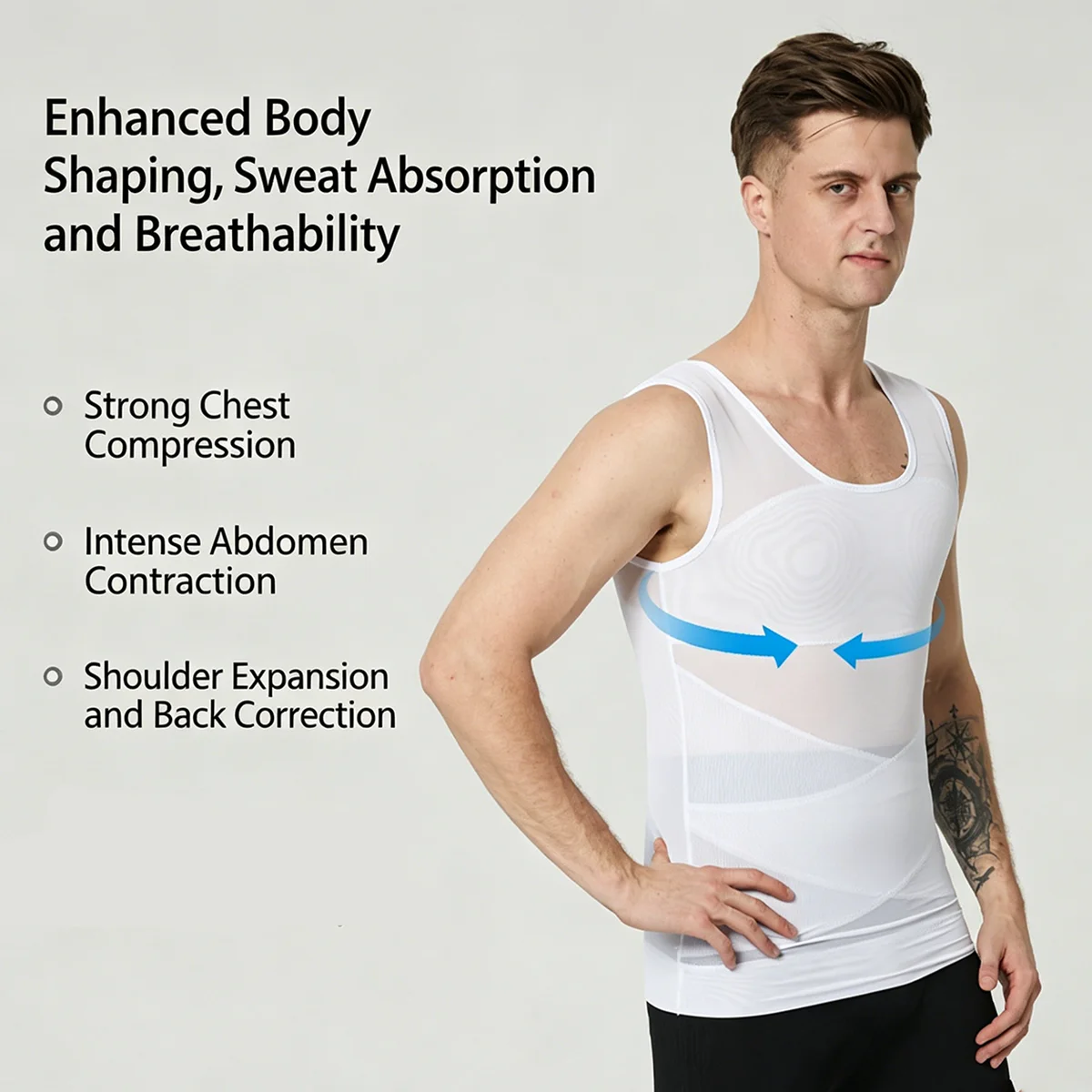 Men Compression Shirts for Men Shapewear Chest Abdomen Control Body Shaper Slimming Undershirt Workout Vest Tank Top
