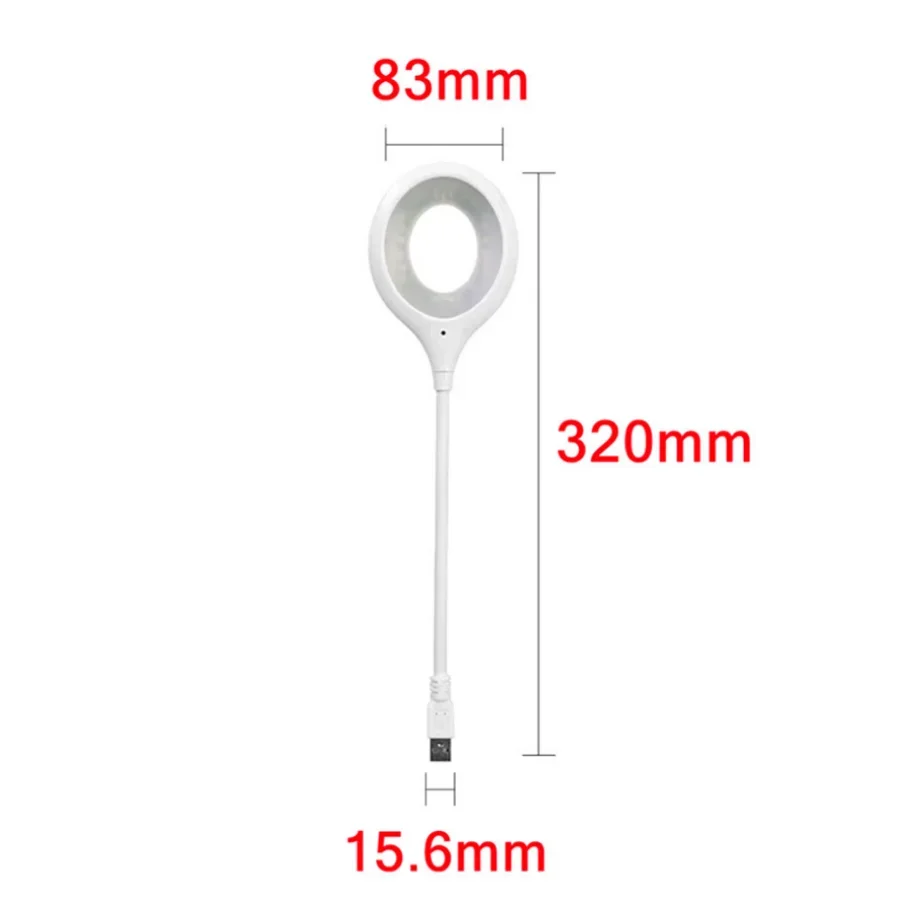 USB Plug Portable LED Night Light Eye Protection Student Study Reading Dormitory Room Annular Household Bedside Lamp White Light
