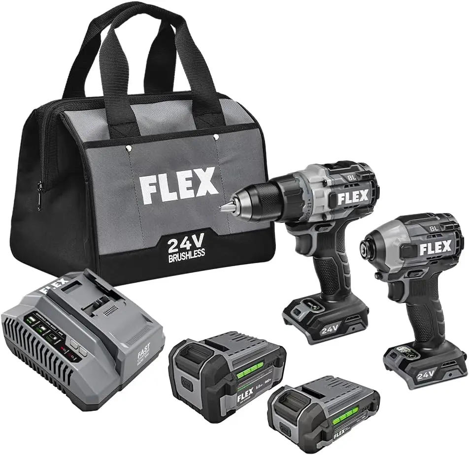 

24V Brushless Cordless 2-Tool Combo Kit: 1/2-Inch Drill Driver with Turbo Mode and 1/4-Inch Quick Eject Hex Impact Driver with 2