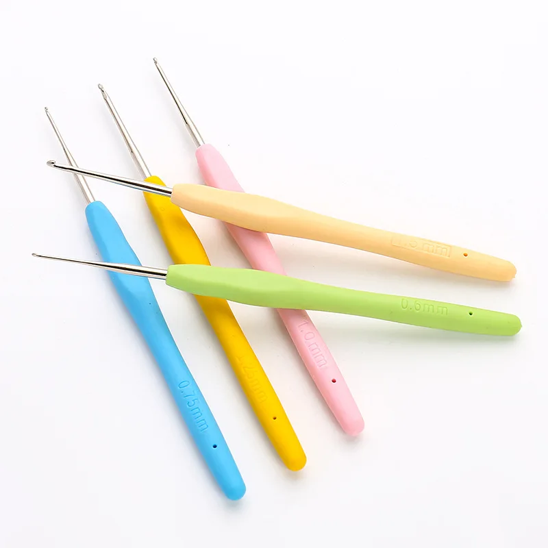 10pcs/set Crochet Hooks Kits Colorful TPR Soft Handle Aluminum Fine Head Lace Crochet Hook Yarn Weave Knitting Needles DIY Tools