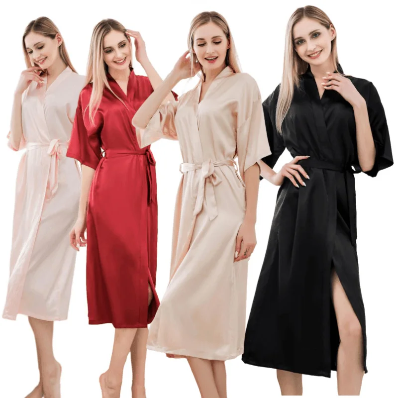 

Женские пижамы Four Seasons, однотонная модная мягкая домашняя одежда, сексуальный халат для девочек, удлиненная пижама на шнуровке с абзацем