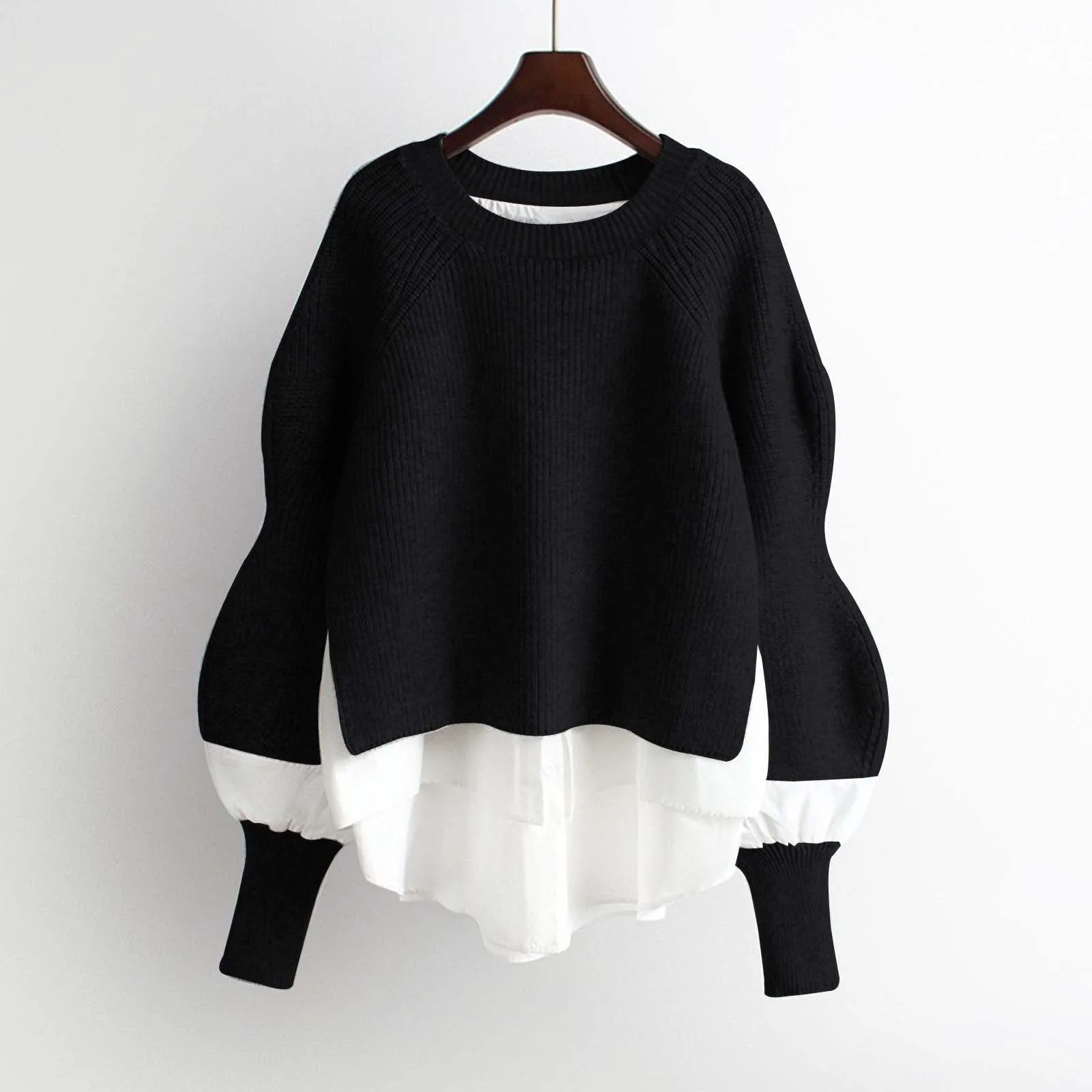 

Fashion Solid Color Women's Sweater 2024 Loose O-Neck Pullovers Autumn Winter Lantern Sleeve Knitwears Female Tops Jumpers