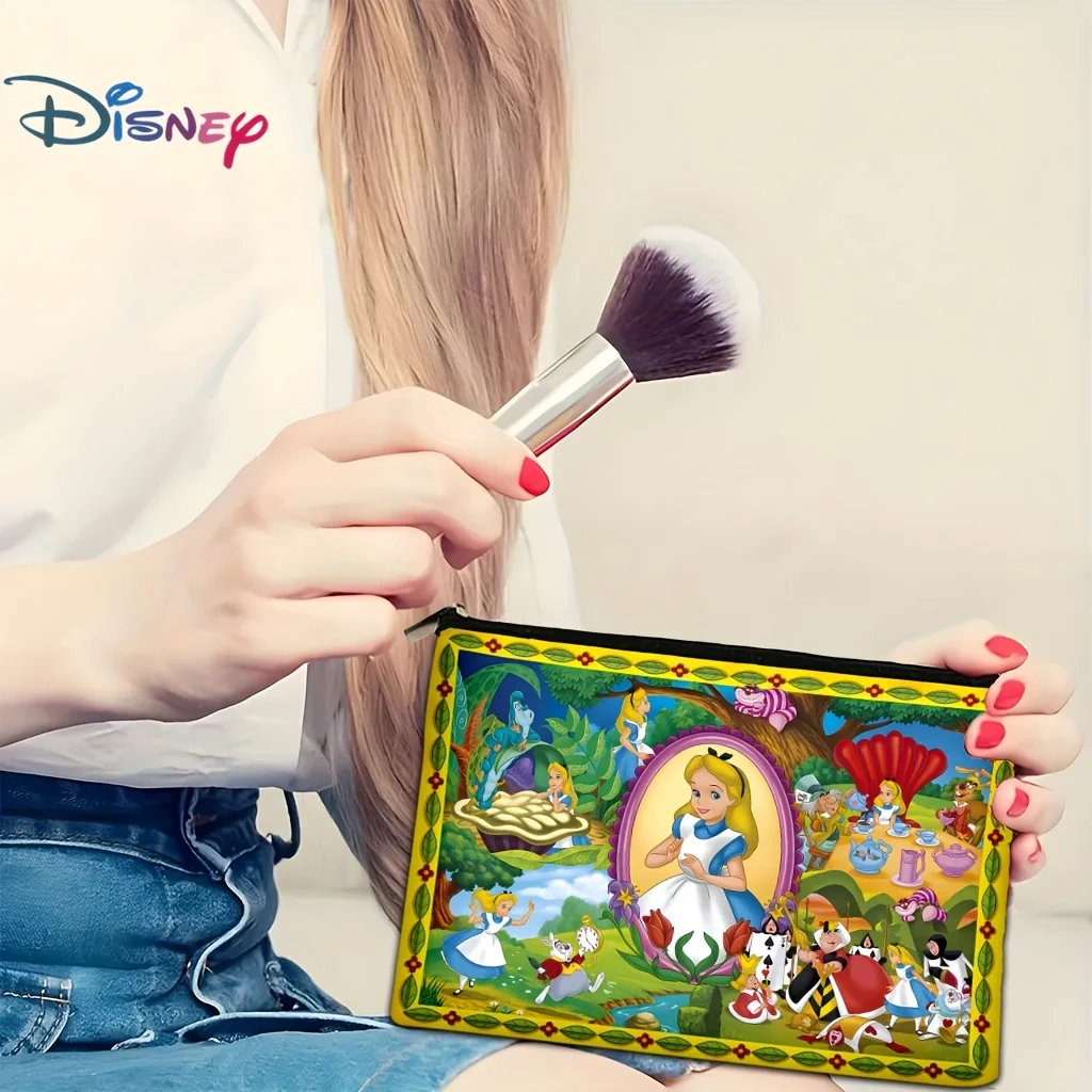 이상한 나라의 앨리스 지퍼 메이크업 가방 1개 - 매드 해터, 체셔 고양이 및 친구들, 보석 보관 가방이 특징인 생동감 넘치는 프린트 패턴, 완벽한 여행용 지퍼 파우치 - 재미있는 생일 선물