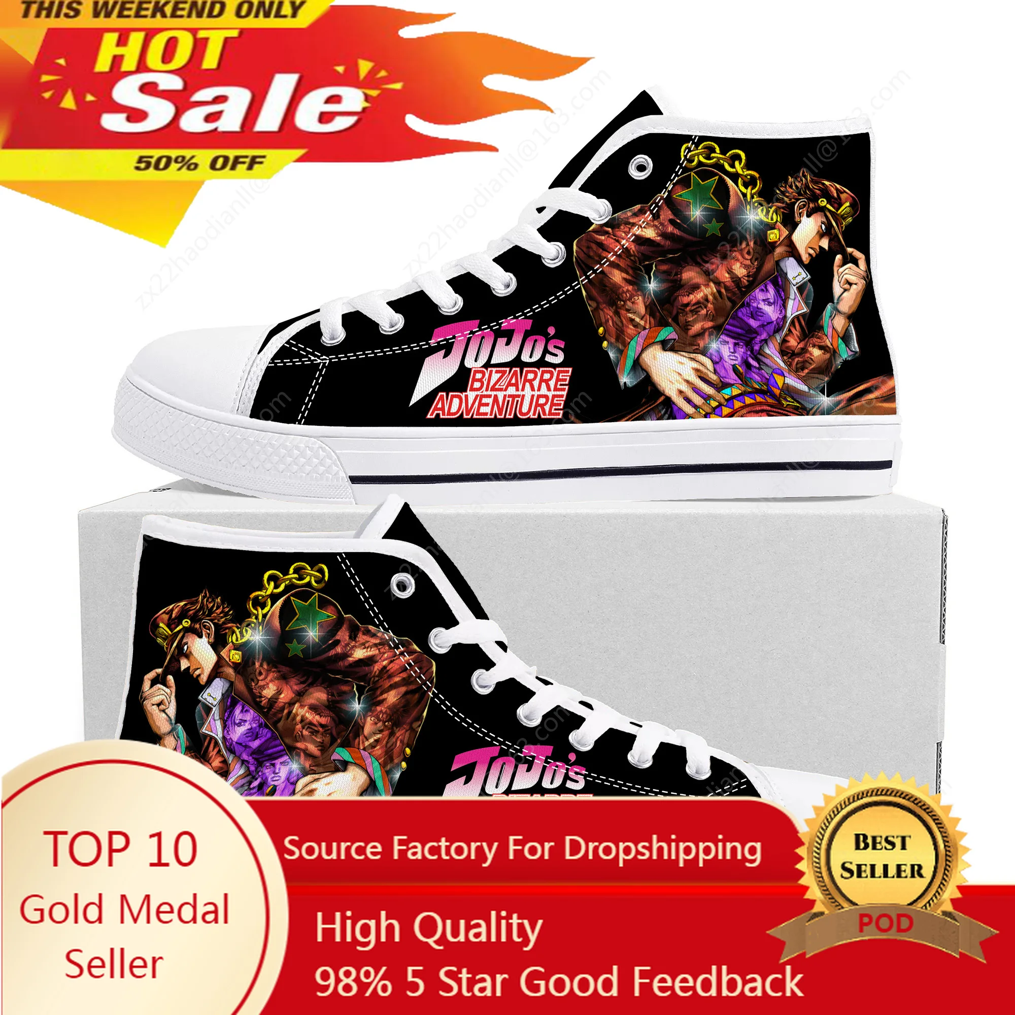 Hot Anime JoJos Bizarre Adventure High Top Sneakers High Quality Mens Womens Canvas Sneaker Casual Couple Shoes Custom Shoe