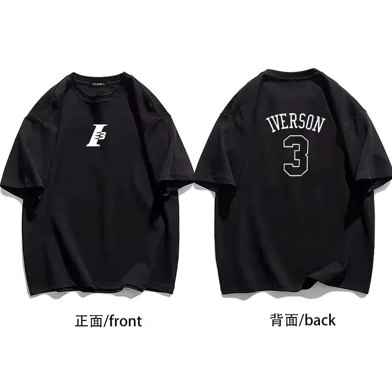 New Summer Short-sleeved 76ers Iverson No. 3 Training Wear Men's Sports T-shirt Pure Cotton Men's Teet Oversized Loose TopS