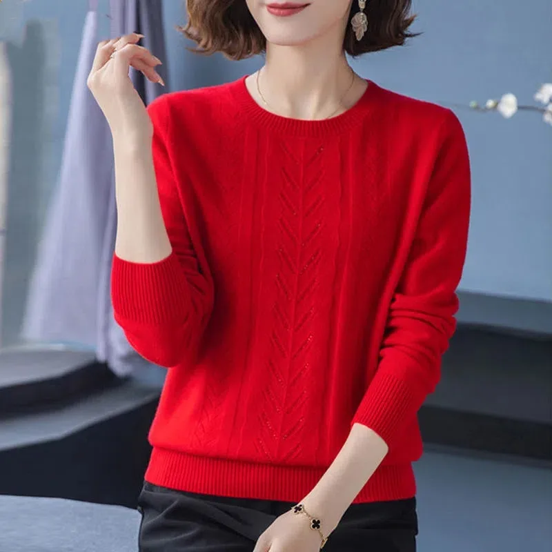 Women Sweaters New Spring Autumn Long Sleeve O-neck Diamond Knitted Jumper Pullovers Middle-aged Mother Sweater Knitwear Tops