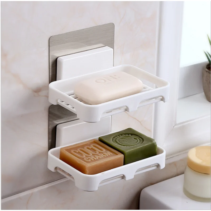 Bathroom Accessories Soaps Dishes Shower Soap Holder Wall Mount Drain Soap Dish Box Plastic Sponge Soaps Tray Kitchen Organizer