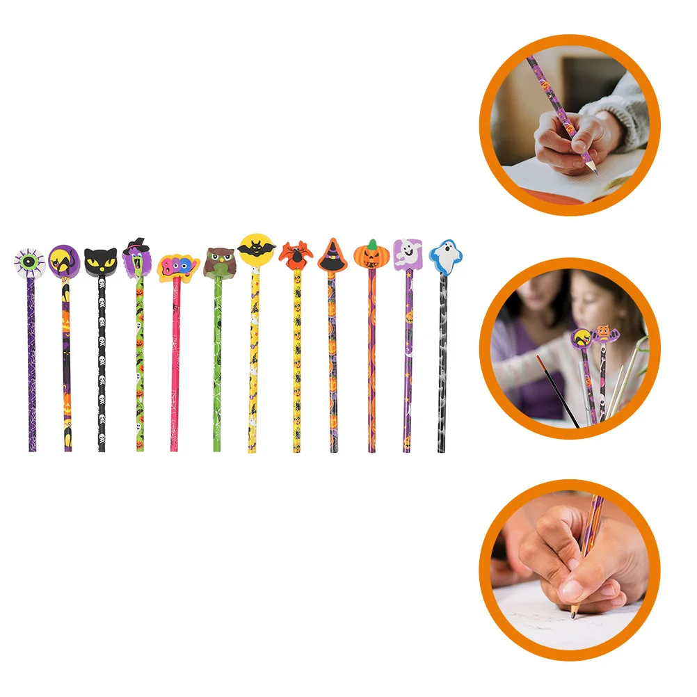 

12 Pcs Halloween Pencil Colored Pencils for Kids Convenient Painting Writing Eraser Wood Wooden Child with Erasers