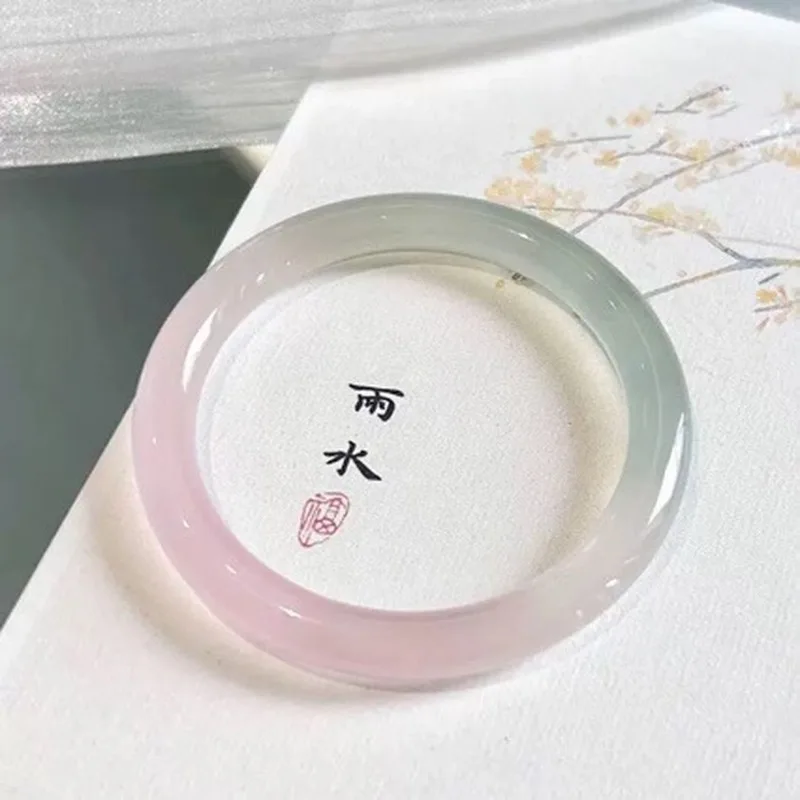 Icy translucent spring-colored macaron flat cat's eye bracelet, pink half blue-green, fresh and elegant gift box packag