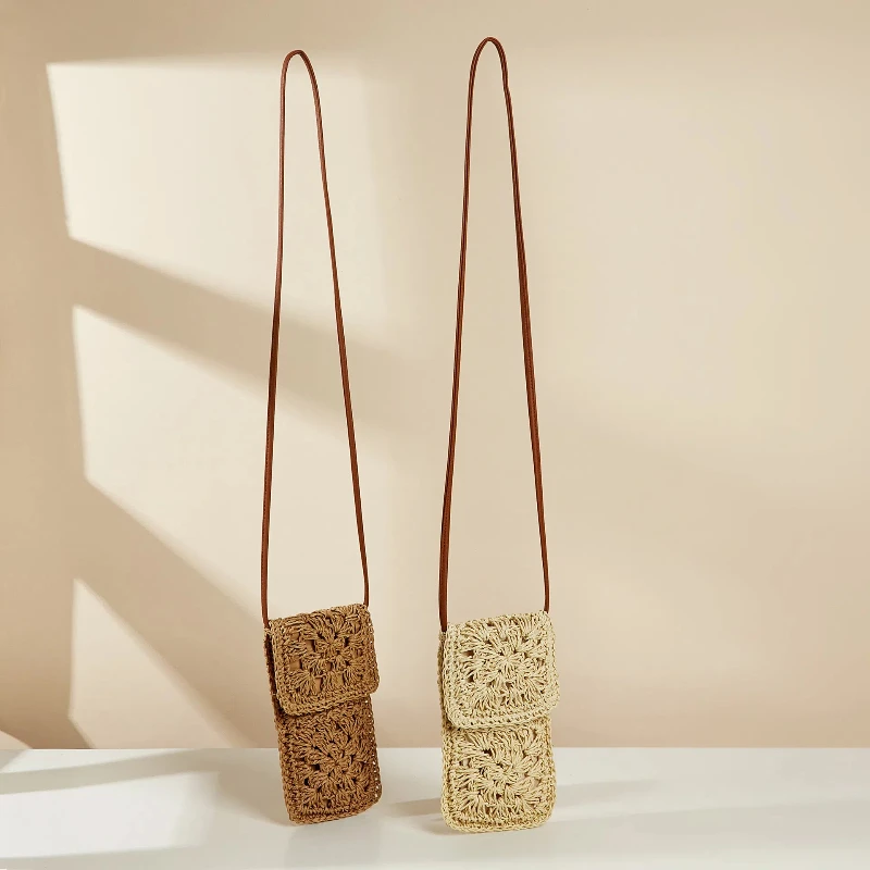 

2024 New Handbag Single Shoulder Diagonal Straw Woven Bag Beach Bag Women's Square Bag Straw Bag Hand Woven Handbag