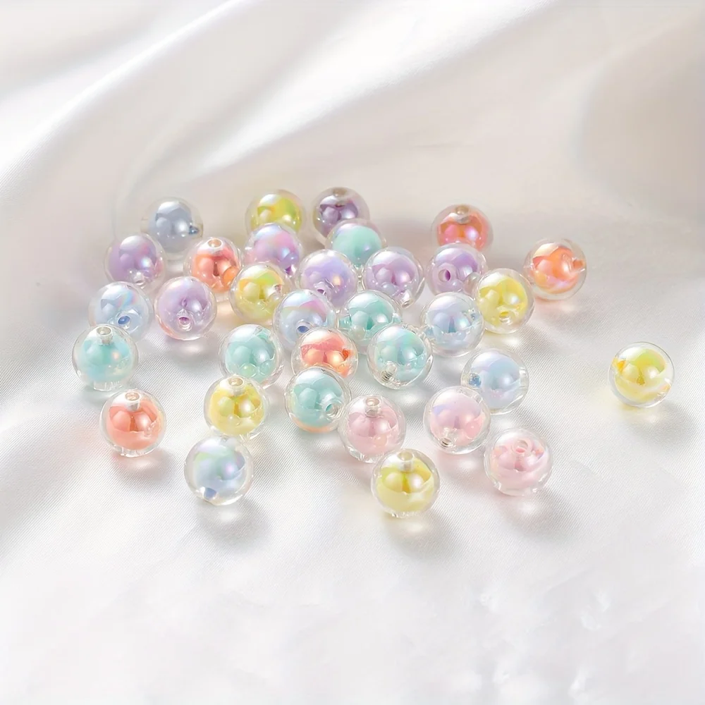 200pcs 8mm Mixed Color, Pearl in Pearl, Jelly Round Beads, Interval Beads, DIY Pearl in Pearl Hand Material, Decoration Beads