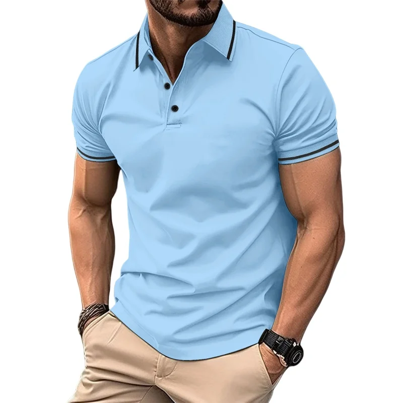 

Summer Men's Short Sleeve Sports Polo Shirt Solid Color Fashion Business Casual Lapel Button Slim Fit Breathable T-shirts