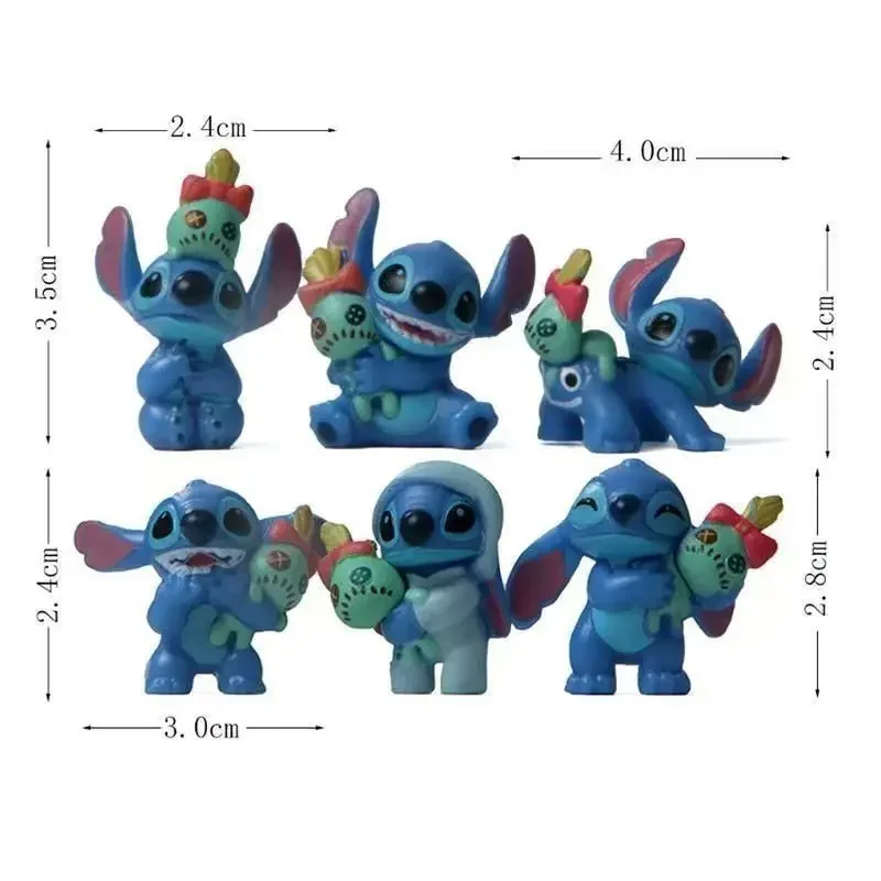 6 szt. Figurki Lilo i Stitch Kolekcja Modelów Kreskówkowych Anime Ozdoba na Biurko Dekoracja Tortu Urodzinowego Zabawki dla Dzieci Prezenty