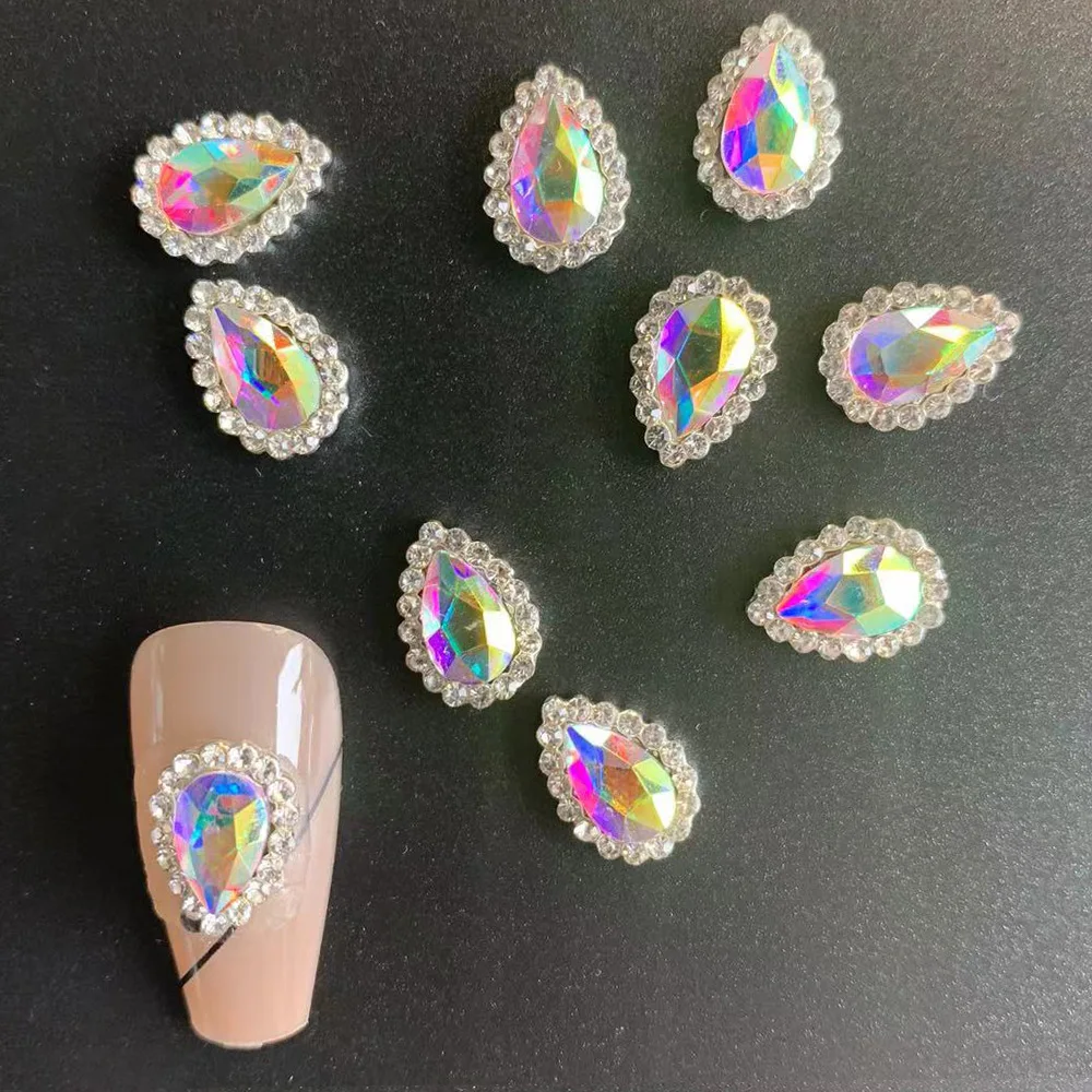 10 stuks waterdruppel luxe nageldecoratie 3D hart, beer nagels strass legering kristal stapel diamant nail art charme benodigdheden S11