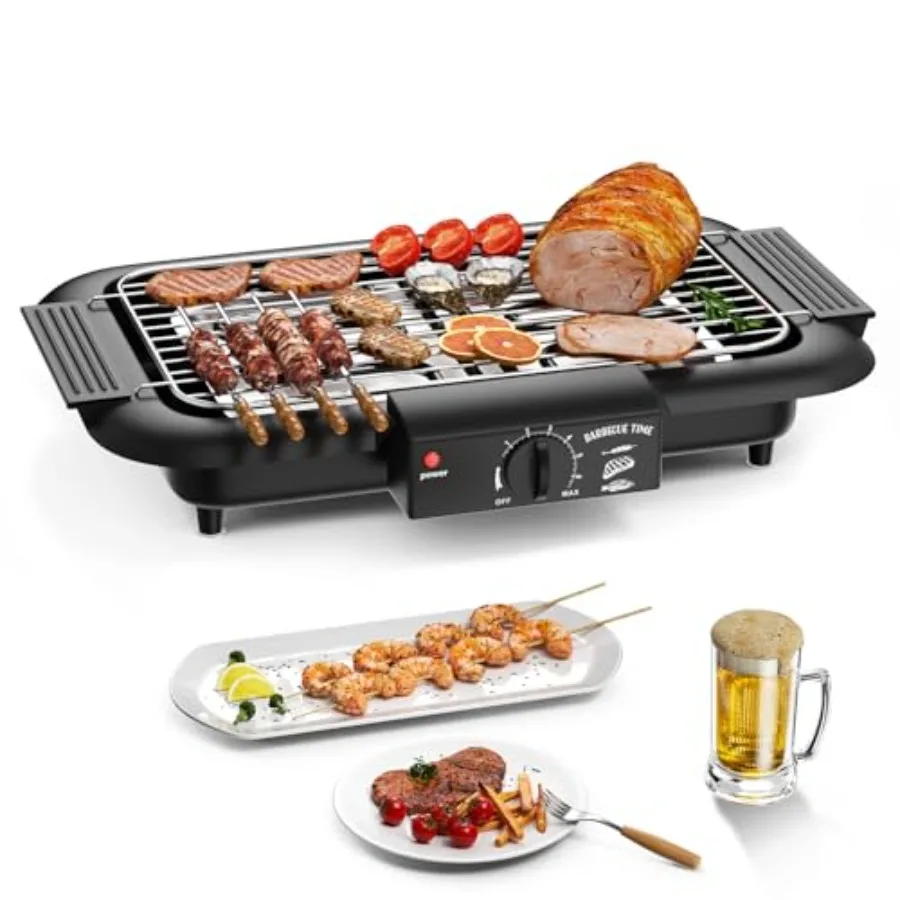 

Electric BBQ Grill Smokeless Non-Stick Indoor Outdoor 2000W Double Tube High Power Portable Removable Stand Grill for BBQ Party