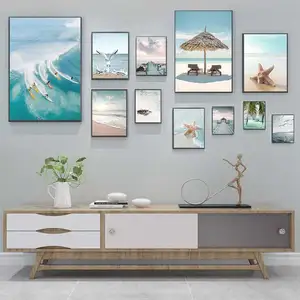 Praia Sea Ocean Canvas Wall Art Poster Ponte rời rùa Seagull in bức tranh mùa hè rực rỡ Trang trí Bắc Âu cho nhà 6 Lý do bán hàng bán hàng chính - №4