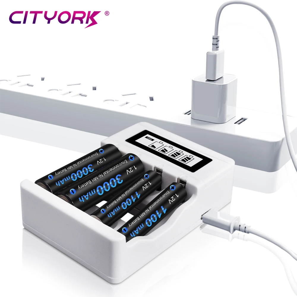 CITYORK 1.2V AA+AAA Rechargeable Battery 1.2V AAA Rechargeable NIMH Batteri 1.2V Ni-MH AA 2A Battery With AAA AA Battery Charger