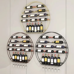 Vitrina de hierro nórdico para comedor, soporte colgante redondo montado en la pared, escaparate ligero, diseño de lujo, estante de vino para Bar