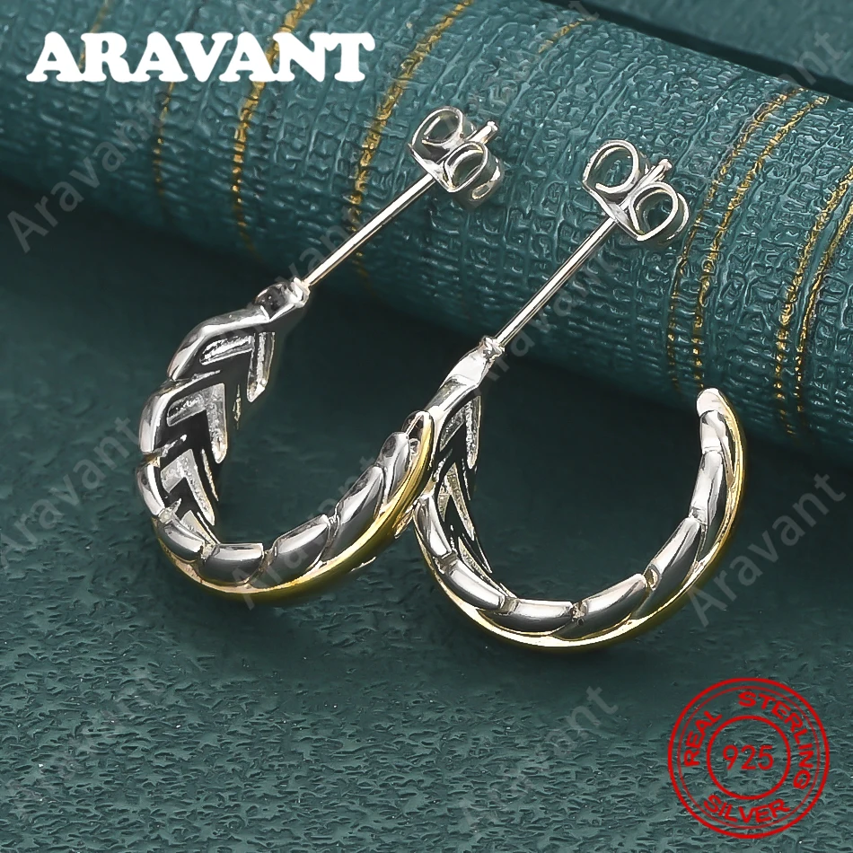 925 Sterling Silver Two-Tone Feather Earrings - Everyday Accessories For Women, Simple And Elegant Jewelry