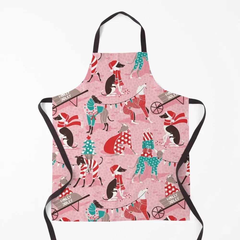 

Greyhounds Christmas dogwalk // pink background Apron Women's Dresses Kitchen Special Accessories Apron