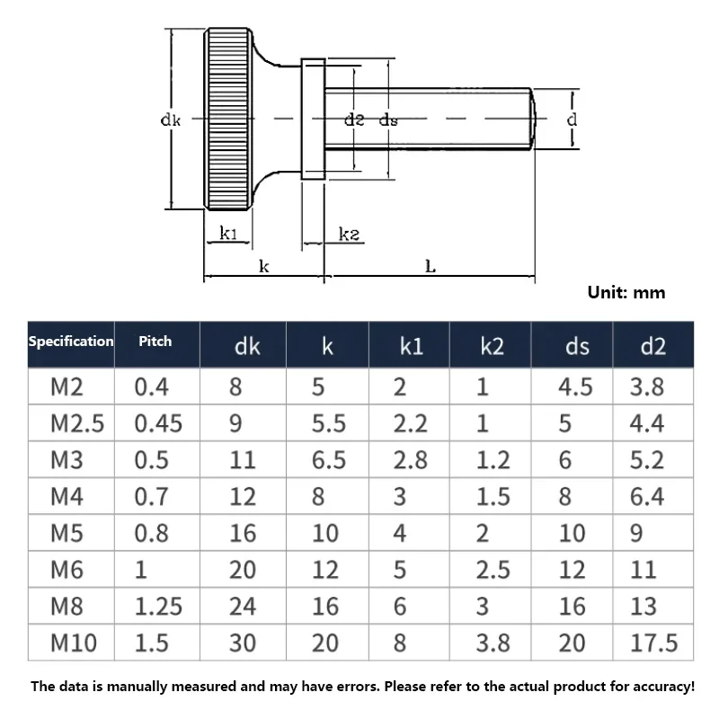 M2 M2.5 M3 M4 M5 M6 M8 M10 304 Stainless Steel Knurl High Step Head Hand Tighten Thumb Screw Adjust Bolt