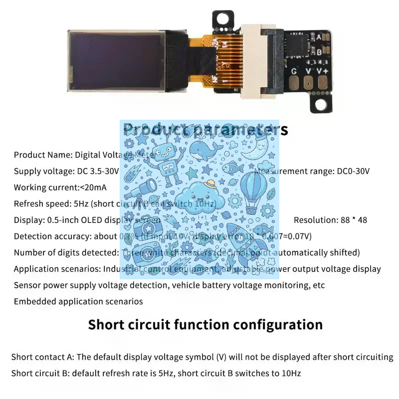 1 PCS DC 0-30V Mini Digital Voltmeter 0 5 Inch OLED Display High Precision 5Hz 10Hz Adjustable