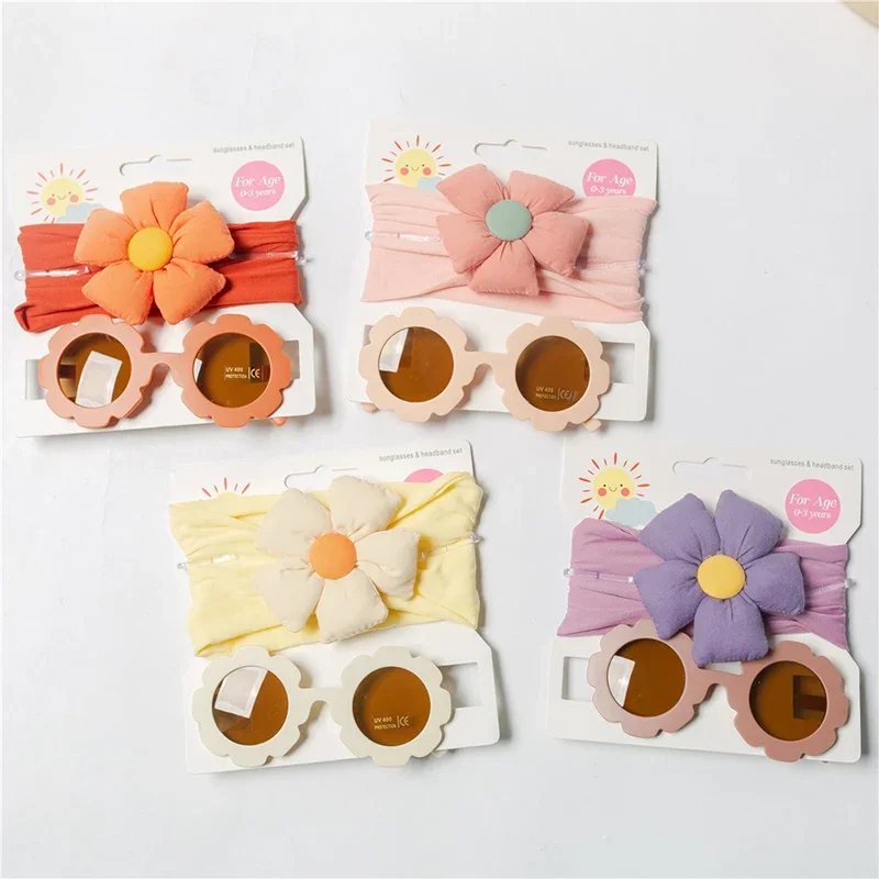 

Kids Headband Sunglasses Set Cute Flower Boy Girl Elastic Hairbands Outdoor UV Protection Glasses Kids Hair Accessories