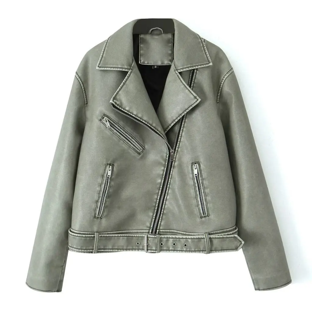 Veste de moto en cuir PU pour femmes, manteau à la mode, Style ancien, vente en gros européenne et américaine, vêtements d'automne