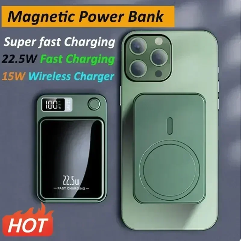 

50000mAh Portable Macsafe Magnetic Power Bank Fast Wireless Charger for Iphone 13 14 15 Pro Max External Auxiliary Battery Pack