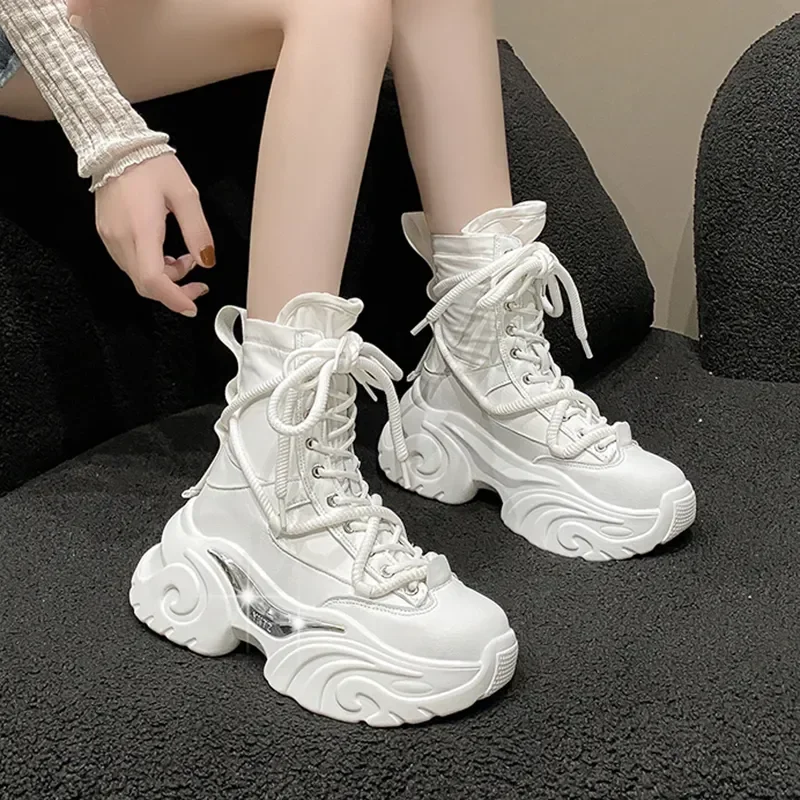 Chunky Platform Boots Woman Thick Bottom Punk Gothic Women Shoes Light Breathable Lace Up Ankle Boots Motorcycle Botas Mujer