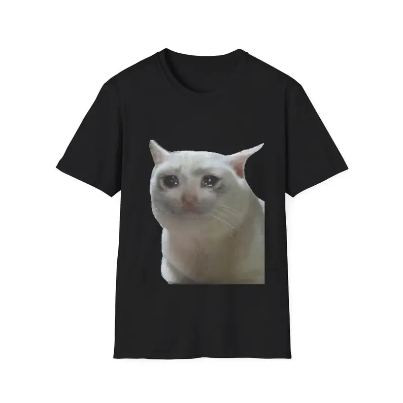 Crying Cat Meme Shirt Adult Regular Fit O-Necked Tees Cotton Men's Printed Tops