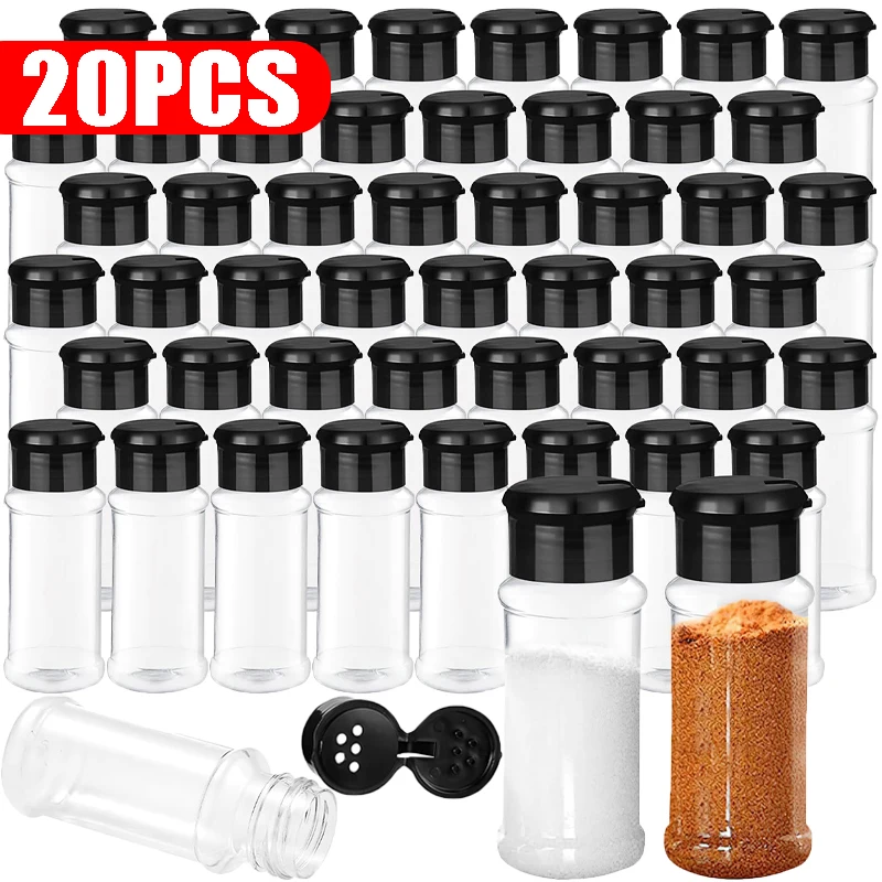 20/1 قطعة زجاجات توابل بلاستيكية مع غطاء شاكر الملح الفلفل شواء بهار التوابل الجرار الحاويات زجاجة تخزين مع ملصقات #1
