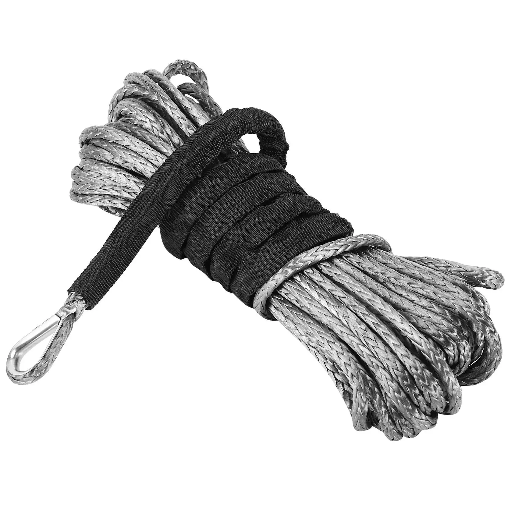ABIB -3/16 Inch X 50 Inch 7700Lbs Synthetic Winch Line Cable Rope With Protecing Sleeve For ATV UTV (Grey)