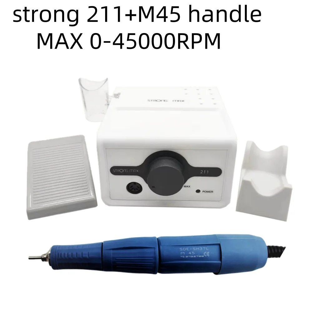 65W Strong Max 211 Electric Nail STRONG 210 45000RPM M45 SH37L High Quality Handpiece Nails Art Tool Pedicure Kit Nail File Set