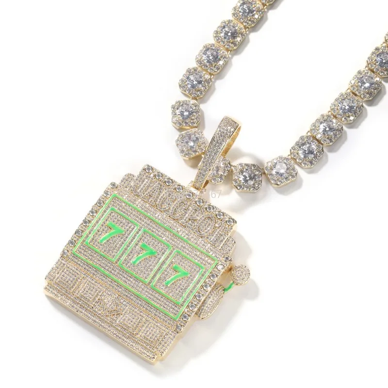 Personality trendy cool slot machine hip hop necklace trendy man full diamond pendant European and American style