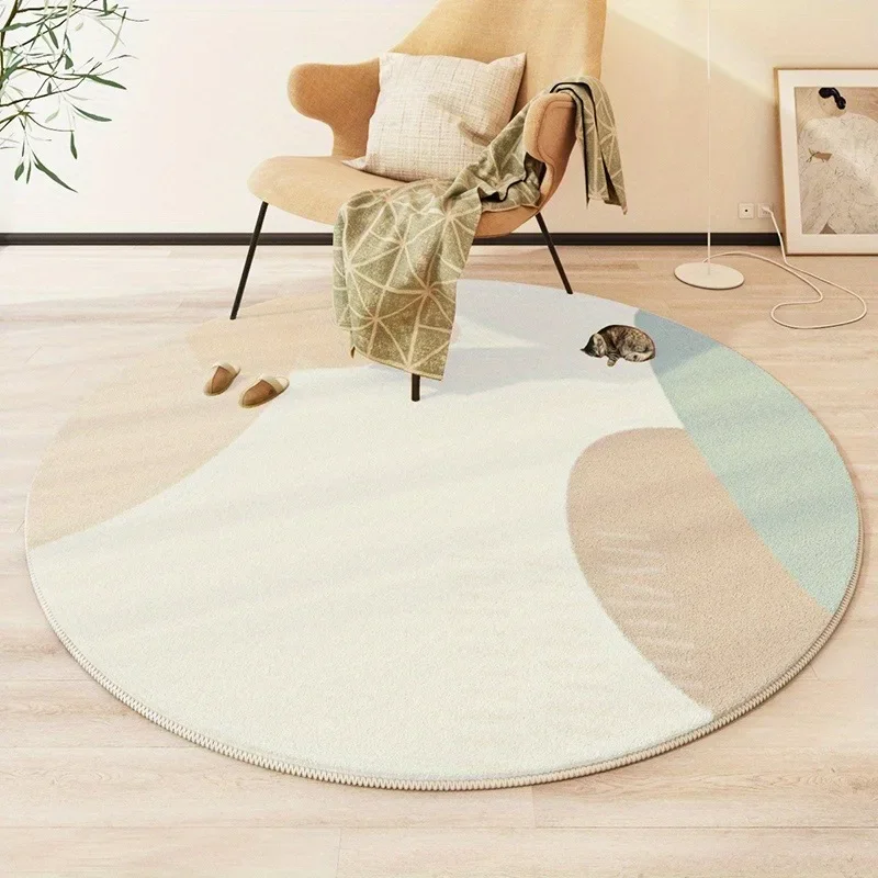 Modern Round Living Room Rug – Soft Washable Floor Mat for Bedroom, Kids Room, Under Sofa, Minimalist Home Decor