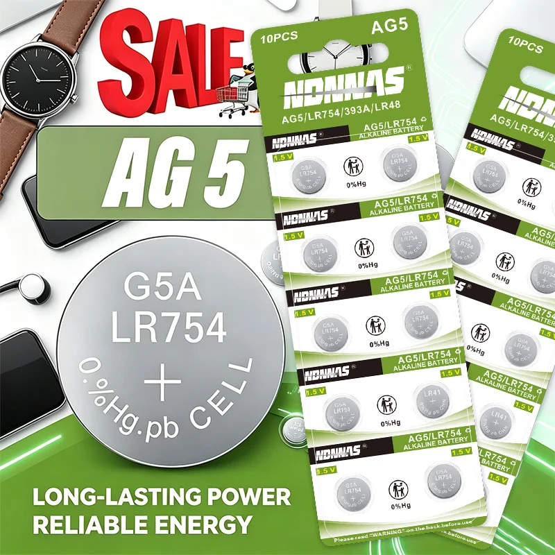 1.5V AG5 LR754 Button Batteries SR754 193 393 Round Cell Coin Alkaline Battery L754 SR754SW LR48 For Watch Toy Clock Mini Meters