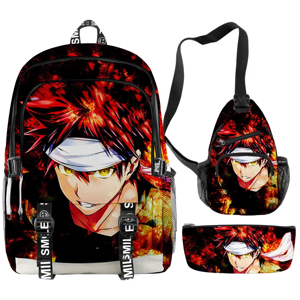 Popular Food Wars Shokugeki No Soma 3D Printed 3pcs/Set Student School Bags multifunction Travel Backpack Chest Bag Pencil Case