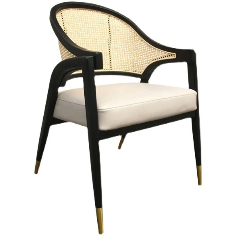

European Solid Wood Rattan Living Room Chairs Nordic Leisure Armchair Living Room Furniture Creative Backrest Sofa Dining Chair