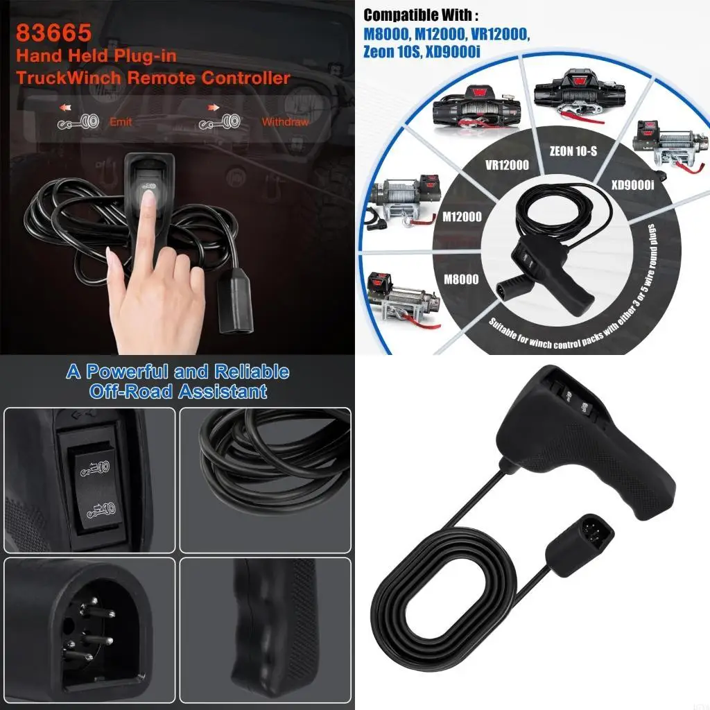 

12ft Long Cable 83665 Plug-in Winch Remote Control for Various Truck Models D7YA