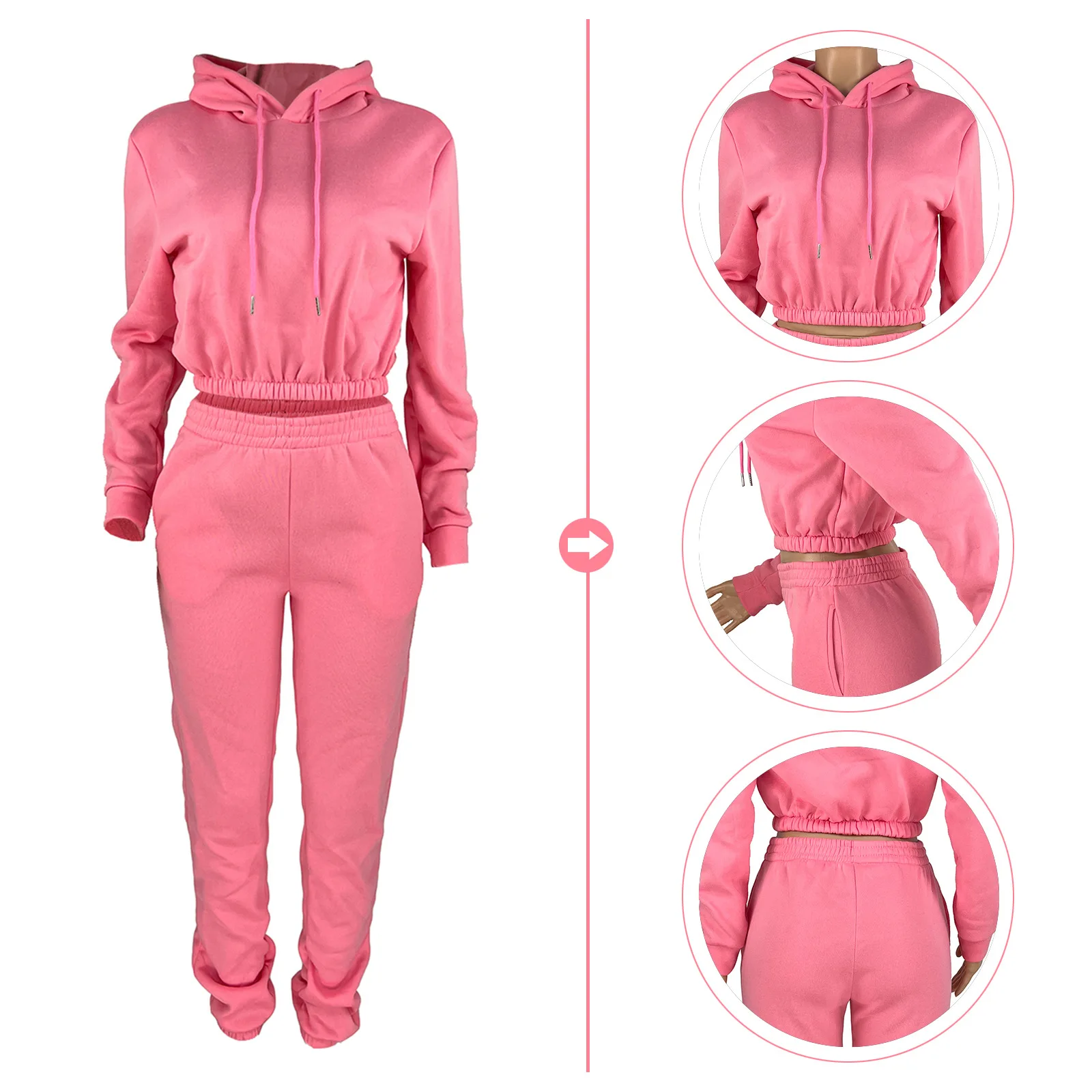 Custom Logo Stacked Joggers Sweatpants And Hoodie Set Sweatsuit Set Tracksuit For  Women 2 Piece Set Women Spring