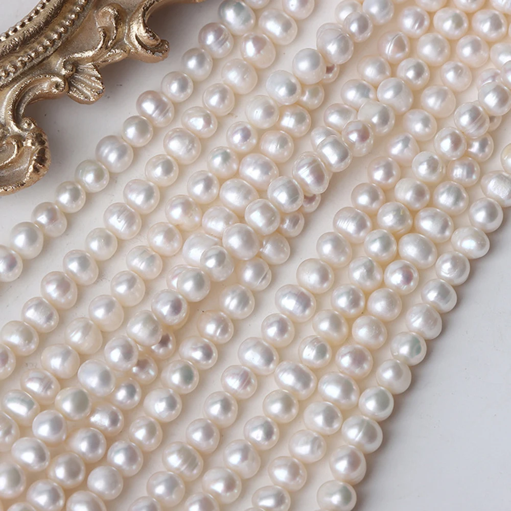 6mm Natural Freshwater White Orange Near Round Smooth Pearl Loose Bead Gift Jewelry Making DIY Necklace Bracelet Accessories