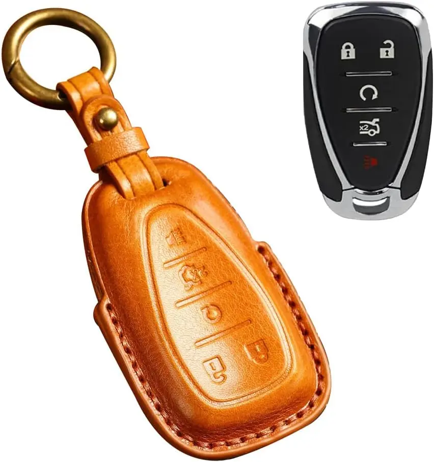 

WH Leather Car Key Cover Remote Key Fob Case Full Protection Fit For Chevy