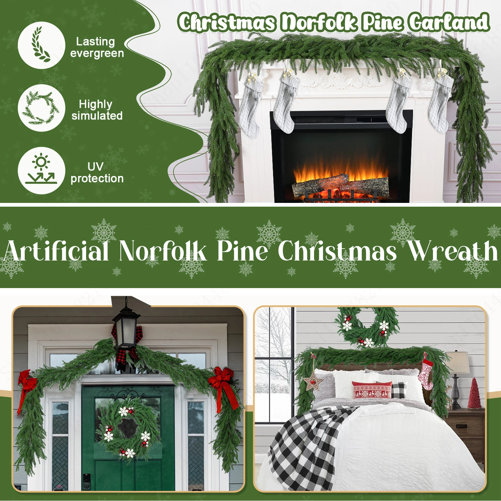 1-12 قطعة جديد عيد الميلاد نورفولك الصنوبر جارلاند مع مصباح ليد واقعية الاصطناعي نورفولك الصنوبر أكاليل حفلة عيد الميلاد ديكور المنزل