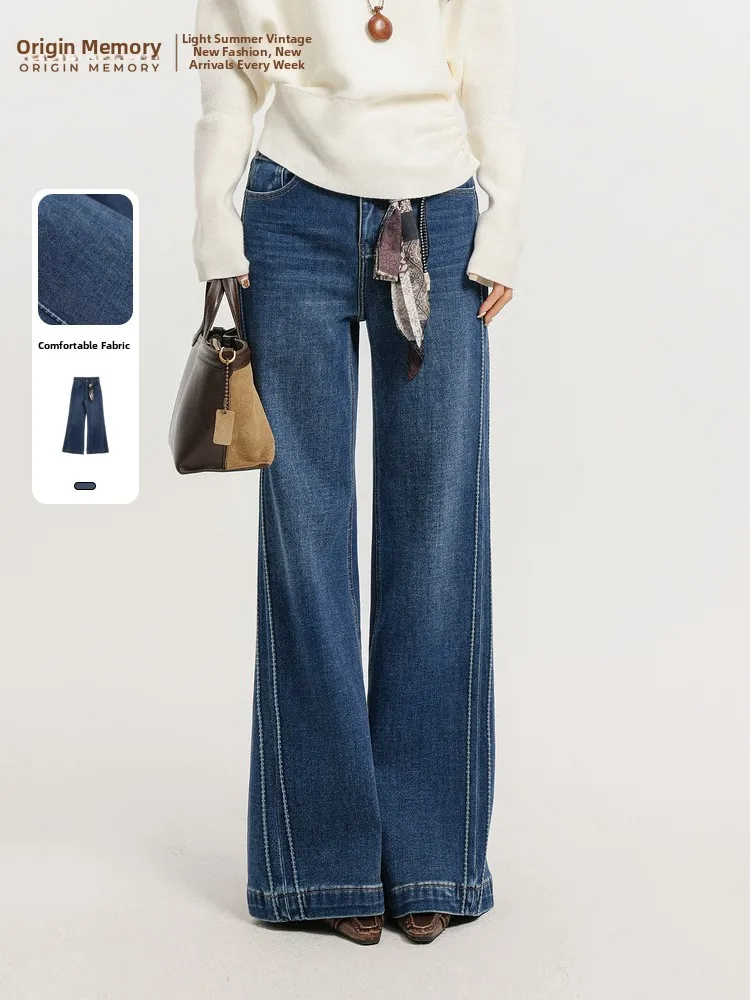 

Джинсы-колокольчики с высокой талией на подкладке в стиле ретро, зимнее новое поступление, женские повседневные джинсы на молнии, темно-синие, подставка