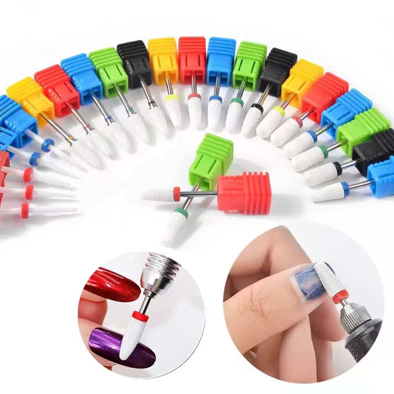 

Nail Ceramic Diamond Grinding Head Corn Bullet Cylinder Rocket Shape Nails Drill Bit Manicure Clean Head Nail Gel Removal Polish