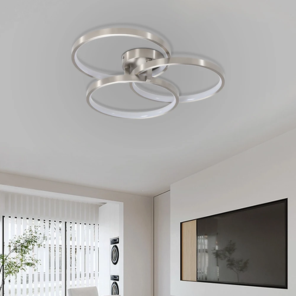 Design de três anéis, instalação semi-embutida moderna, luz de teto de iluminação LED de anel interno